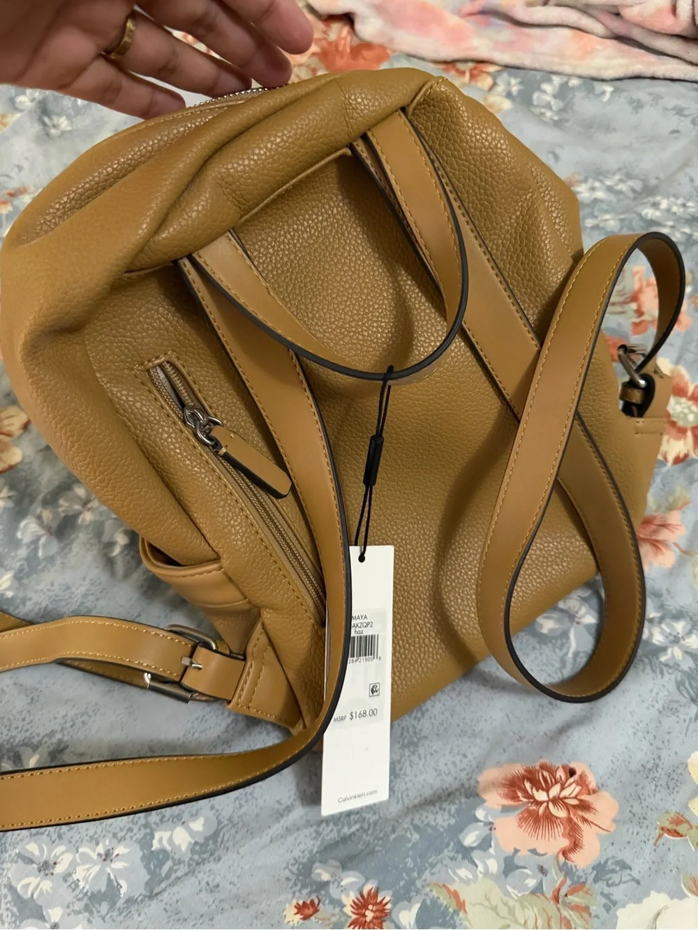 Calvin Klein Pebbled Tan Leather Mini Backpack